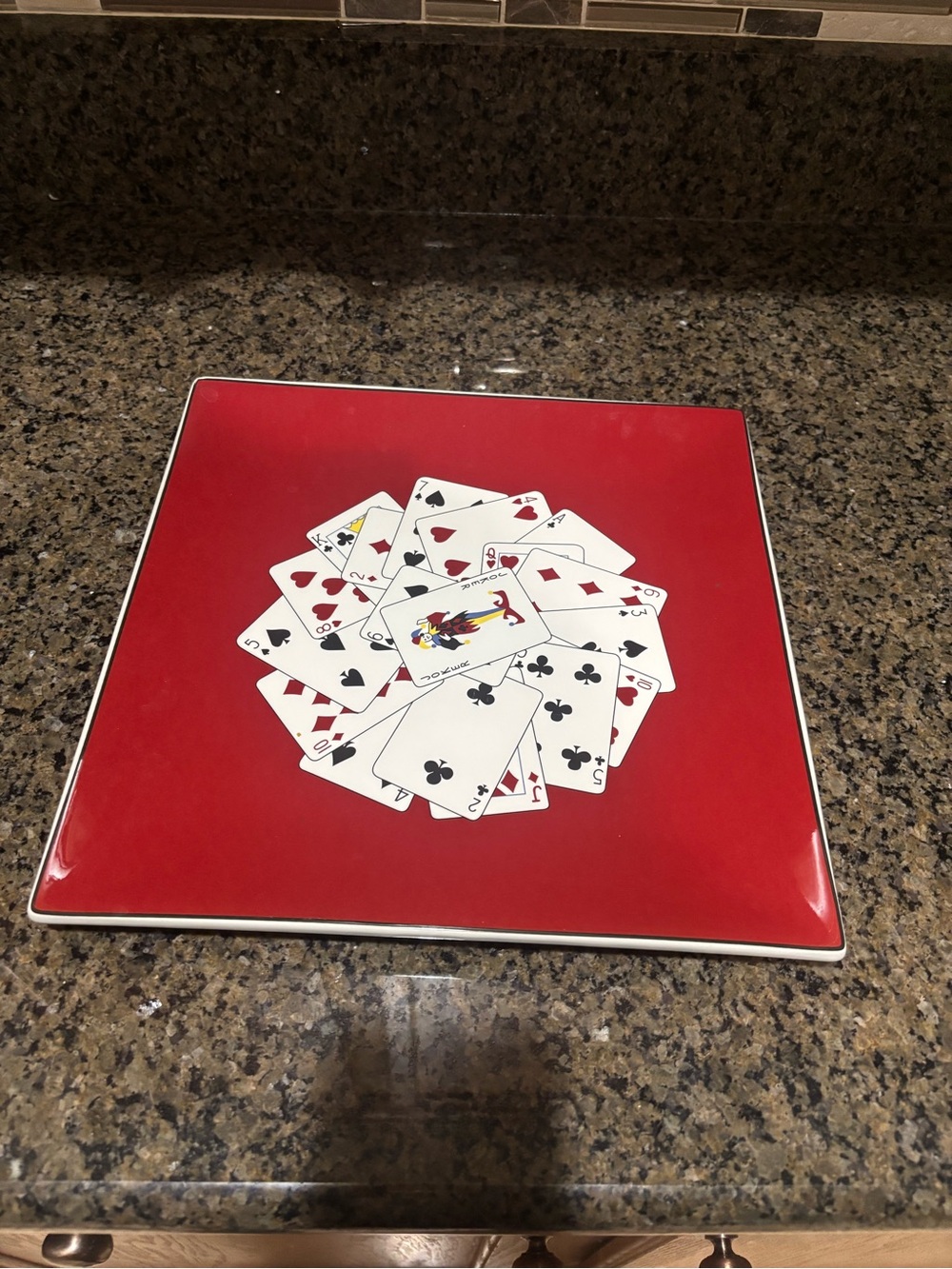 American Atelier Red Ceramic Playing Card Serving Platter